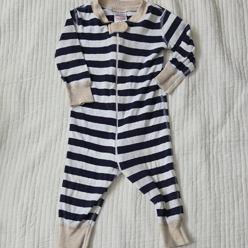 Hanna Andersson Navy and Cream Striped Footless Romper
